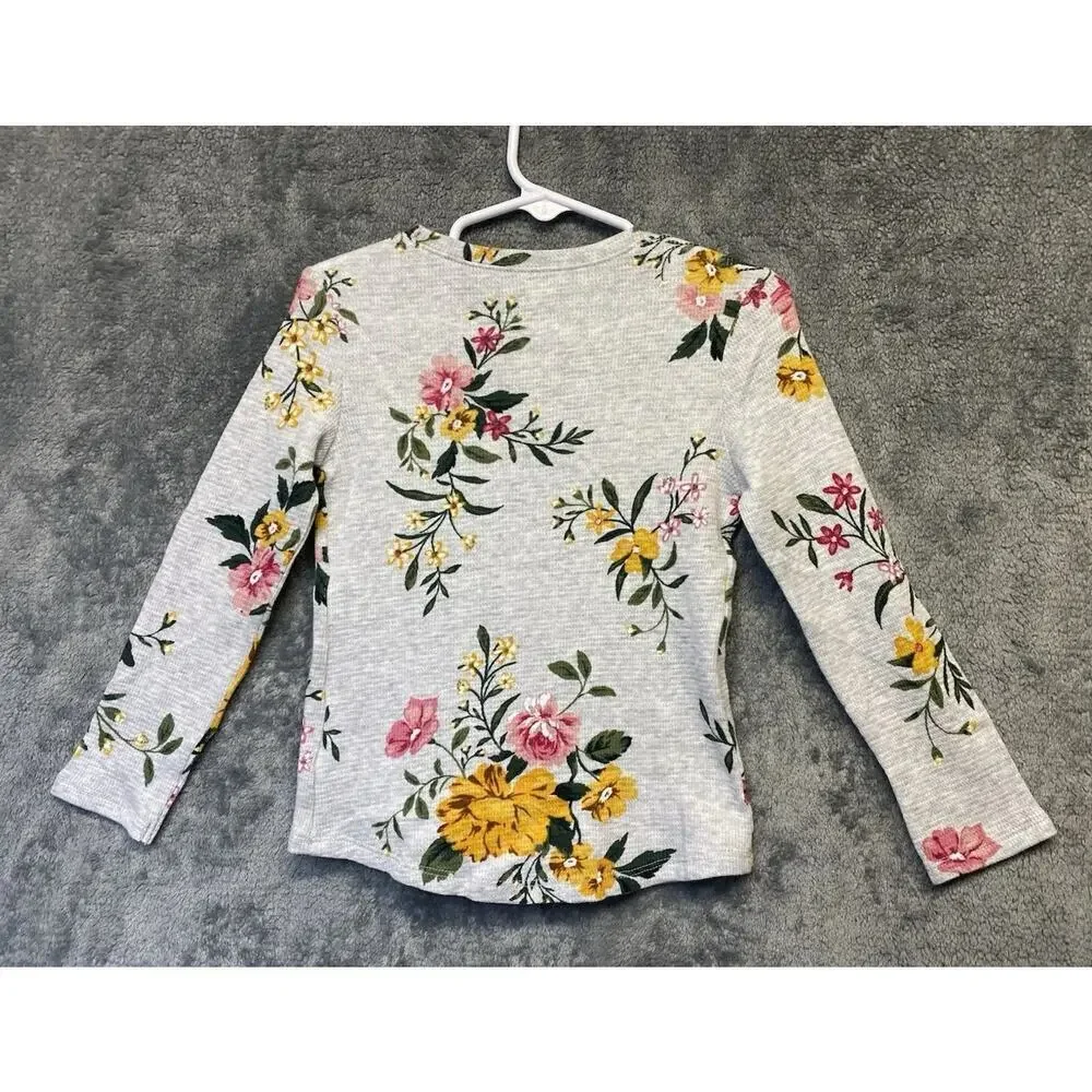 Gap Toddler Girls Gray Flowered Print Long Sleeve Henley Size 3T NWOT